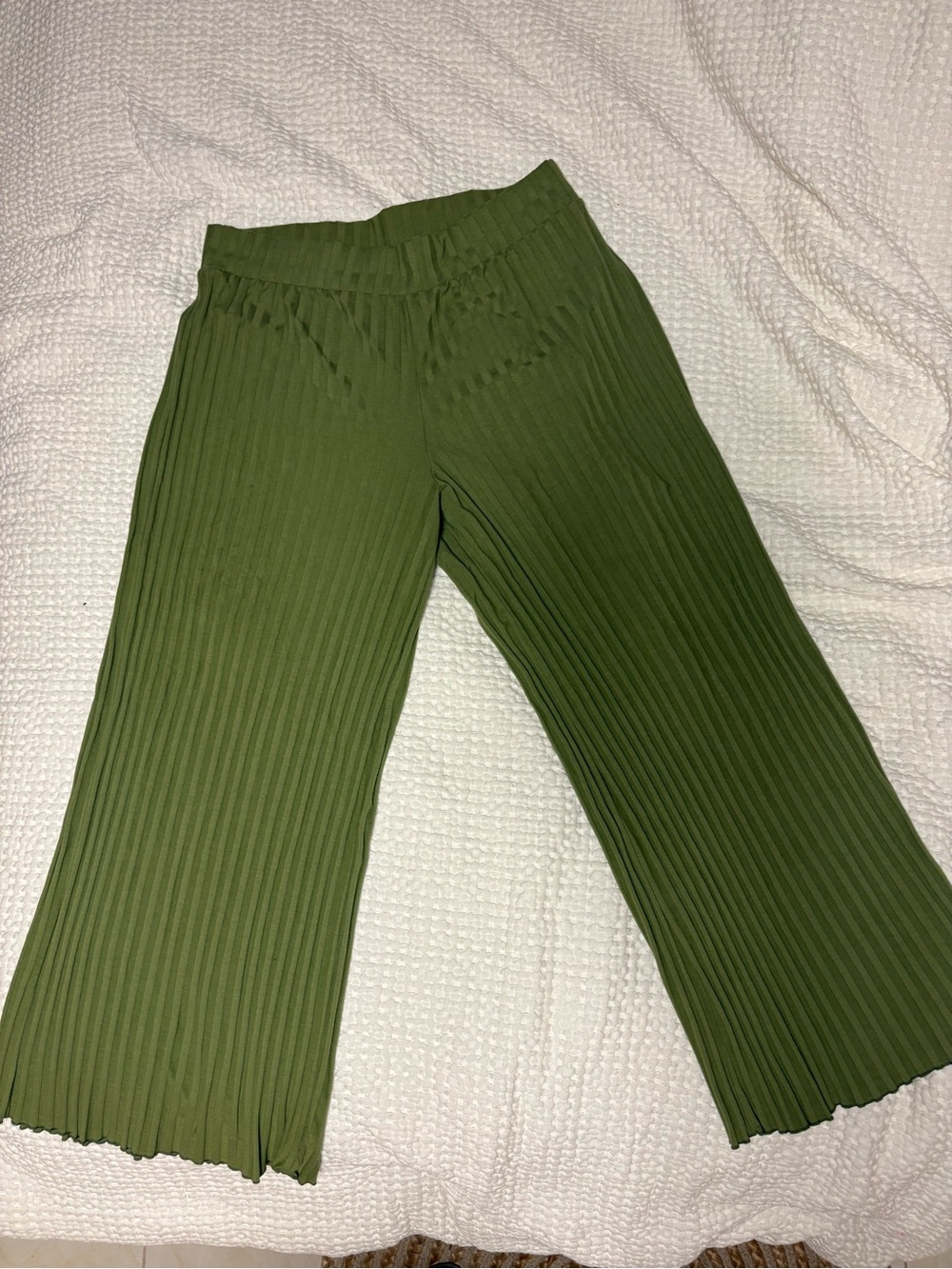 a.new day Light Olive Ribbed Wide-Leg Pants